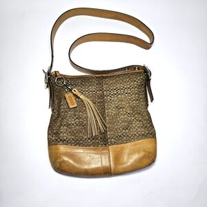 Tan Coach Signature Jacard and Leather Crossbody Bag Vintage Purse